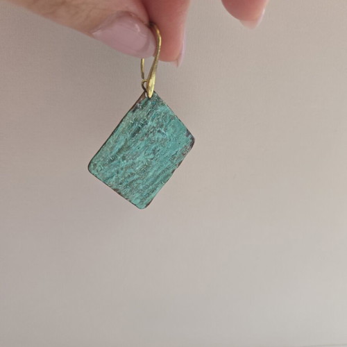 Handmade square turquoise dangle earrings used, boho style