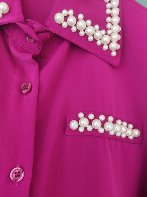 Women's embroidered shirt with pearls made in Italy like new, fuchsia