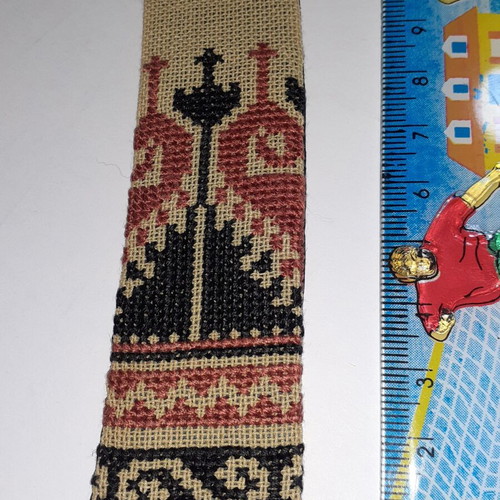Handmade bookmark with embroidered pattern in black and ecru