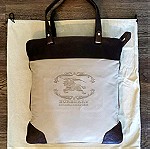  Burburry authentic brown/beige leather canvas tote bag