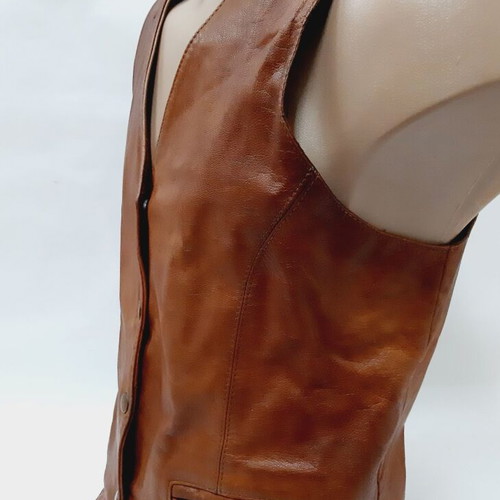 Apollo Leder Design Vintage Leather Vest lambskin size L used, brown