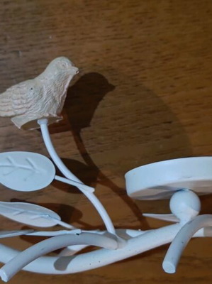 Decorative metal candlestick with bird and removable glass candle like new