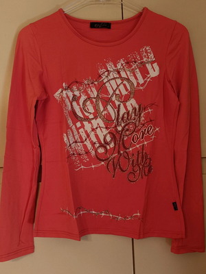 Enzzo long-sleeve blouse coral with rhinestones and design new