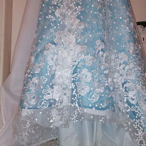 Demetris by Dawood wedding dress used, handmade lace and tulle blue