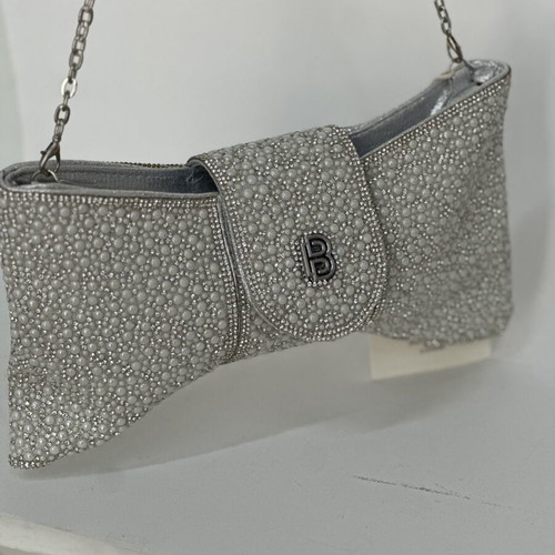 Bag to Bag shoulder bag with rhinestones silver and white pearls new