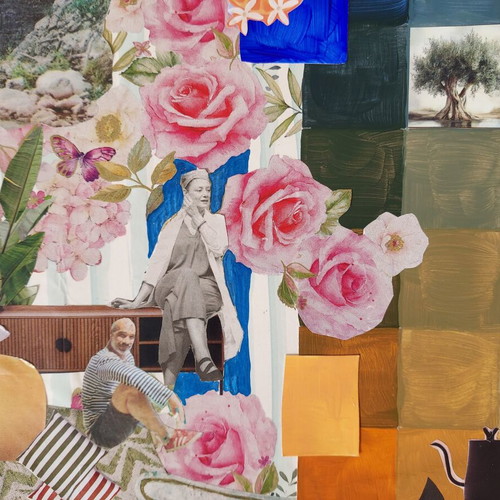 Interior Garden handmade artwork new, collage with painted details