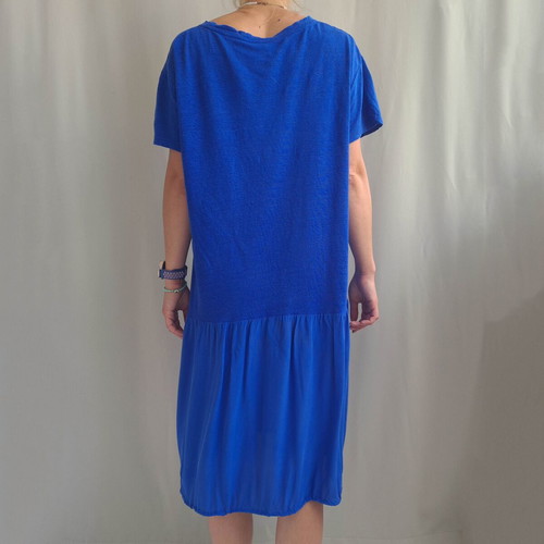 Poetry women's boho dress in linen and silk, size 44 / XXL, blue