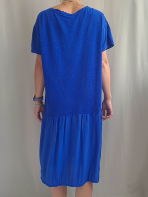 Poetry women's boho dress in linen and silk, size 44 / XXL, blue