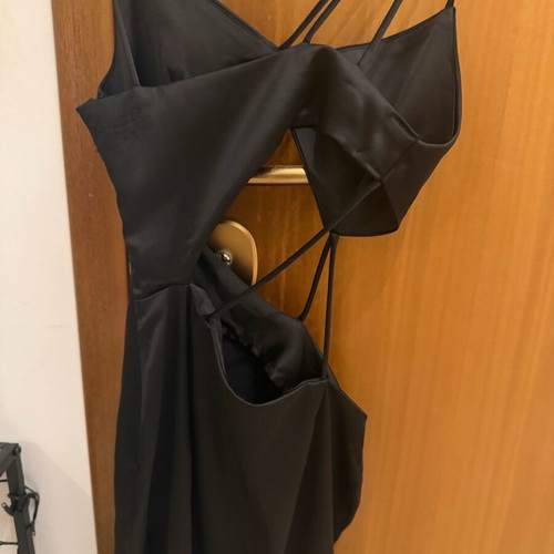 Satin dress Zara XS like new, black with cut out and slit