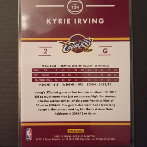 Panini Donruss Basketball 2015-16 Kyrie Irving #134 card new