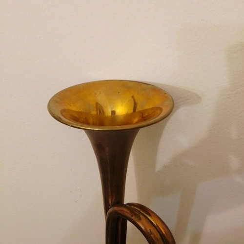 Bronze vintage bugle used, length 47cm