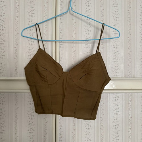 H&M Cropped Top Corset Style with Side Zipper like new, beige