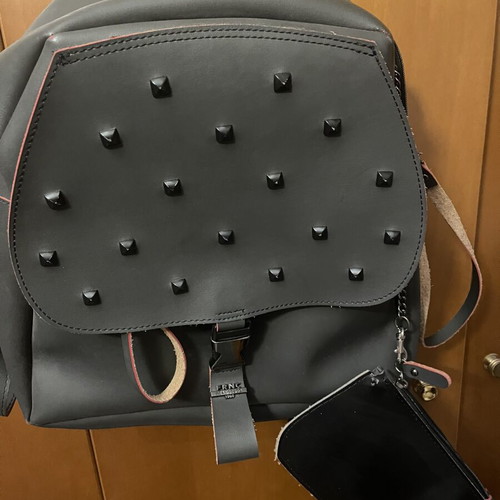 FRNC leather backpack like new, gray with red details and detachable pouch