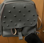 FRNC leather backpack like new, gray with red details and detachable pouch