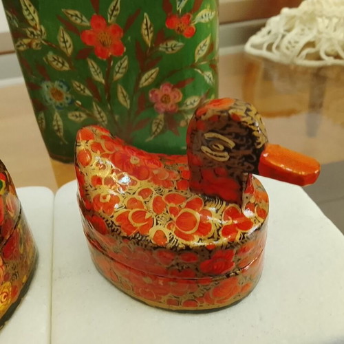 Papier-Mâché Decorative Boxes Set of 4 Handpainted Used
