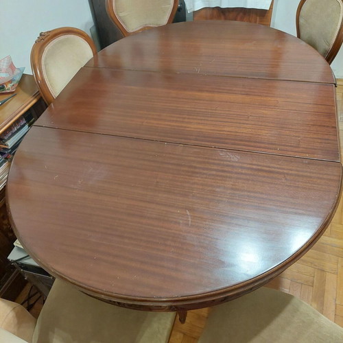 Solid wood extendable dining set with 6 chairs, used, classic style
