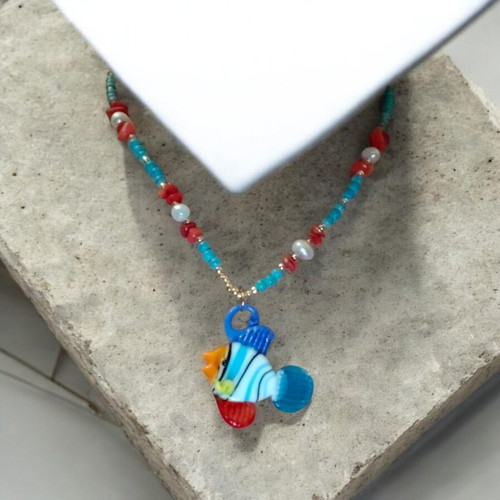 Murano necklace new, stainless steel