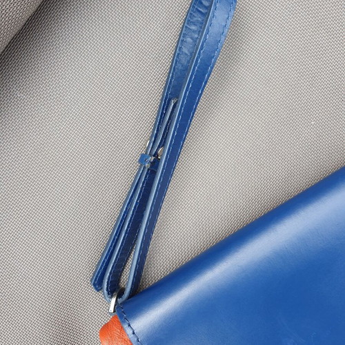Zara genuine leather envelope clutch bag, blue and orange