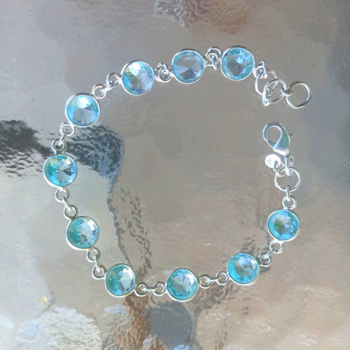 Handmade 925 silver bracelet with 10 natural aquamarines new