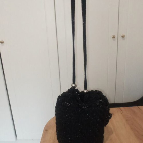 Knitted handmade barrel bag new, black crossbody