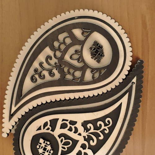 Handmade wooden Yin Yang Paisley jewelry box