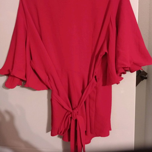 Women's red wrap blouse with belt like new, size L