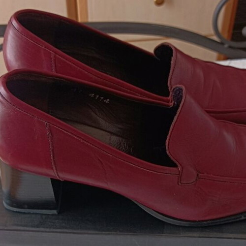 Loafers vintage leather used size 41 burgundy with block heel