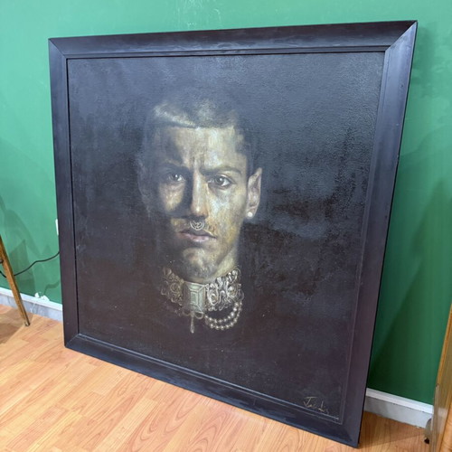 M. Tsakountis portrait oil painting in triple frame