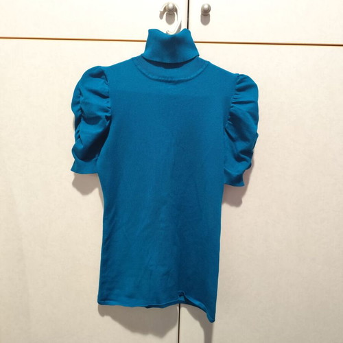 Petrol Turtleneck Blouse Like New With Puffy Sleeves Size M