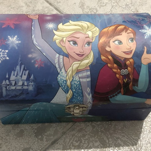 Disney Frozen jewelry box used, colorful, with Elsa and Anna