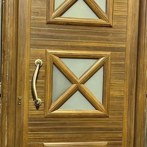 Aluminum door like new, wood color, security lock, 910x2200