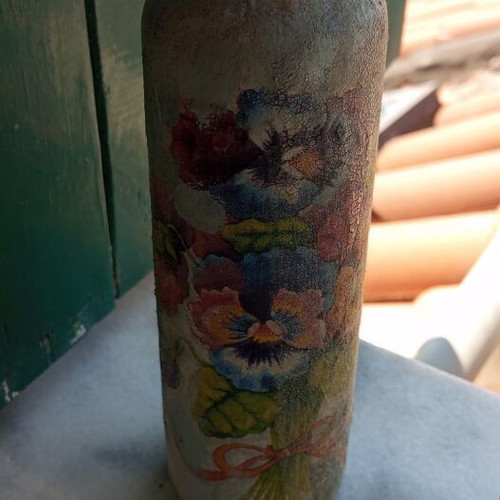 Set of 2 Handmade Decorative Bottles with Decoupage and Vintage Flowers