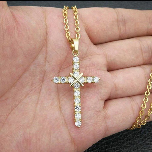 Stainless steel women's cross with zircons and 60 cm chain new