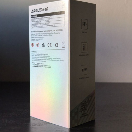 Voopoo Argus E40 Pod System 40W 1800mAh used, black, with box and cable