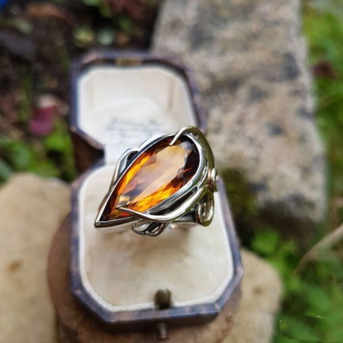 Women's art ring with large citrine new, steampunk style, size 57