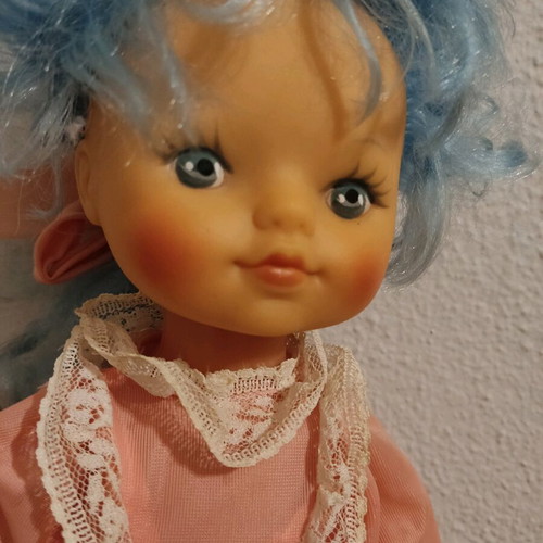 Vintage Russian doll Malvina with blue hair used 35cm