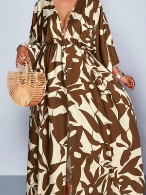 Shein summer dress used, long boho caftan maxi in brown and cream
