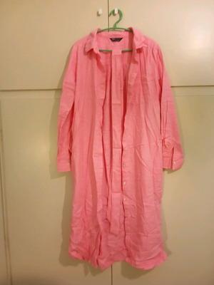 Marks & Spencer Μακρυμάνικο Midi Πουκαμισοφόρεμα Σαν Καινούργιο Ροζ XL