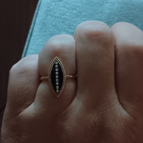 18K rose gold ring with diamonds and black enamel, size 54