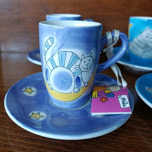Espresso cups set of 6 Mila with cats new