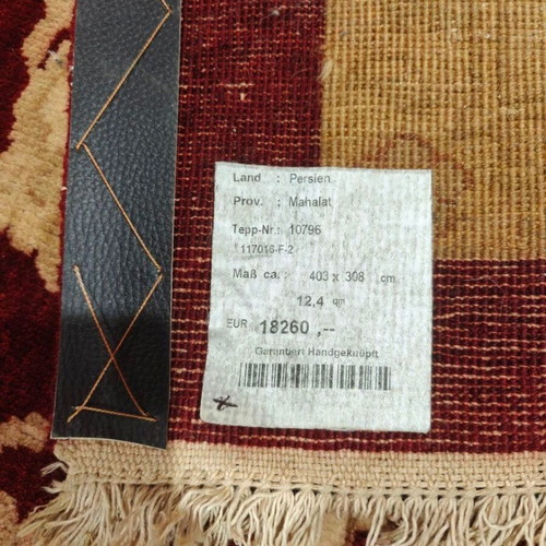 Persian Rug classic style with deep burgundy and beige floral motifs like new