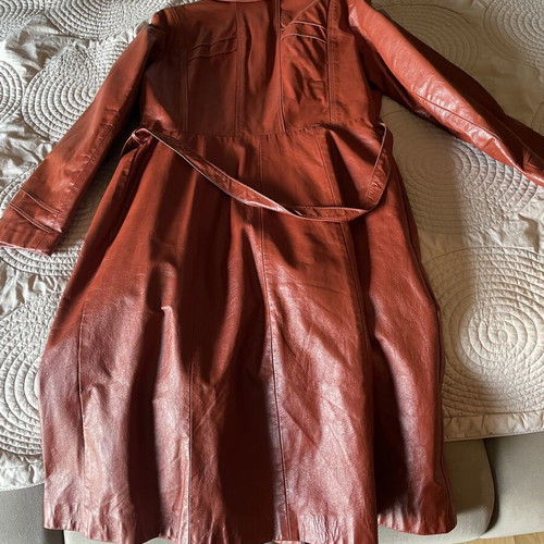 Leather coat vintage like new, removable lining, orange, size S