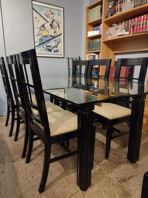 Varagkis dining set for 8, solid wood and glass