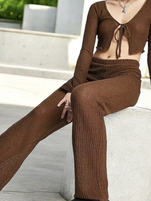 Pull & Bear brown summer pants used, semi-transparent, straight leg, size M