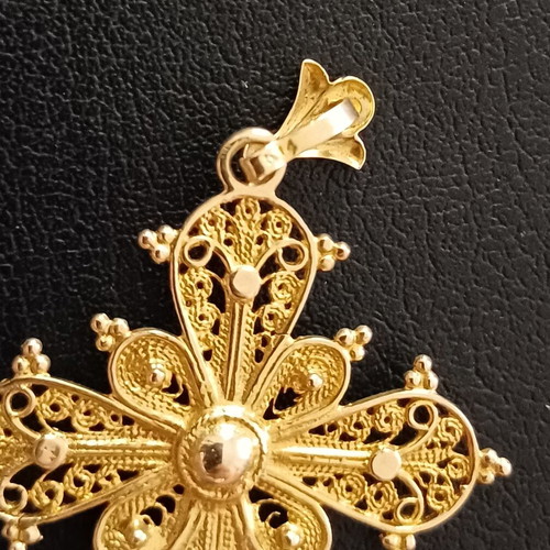 Handmade Byzantine Filigree Cross Gold 14K Vintage Antique