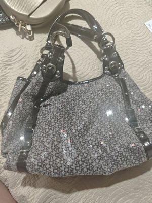 DKNY Vintage Y2K Sequined Monogram Shoulder Bag Like New Plum Brown