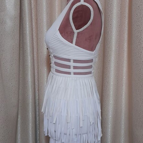 Serendipity white cream bandage dress with fringes, size M