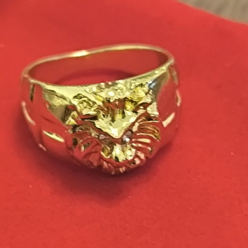 Lion Head Ring with Strass Gold Tone Luxury Statement New
