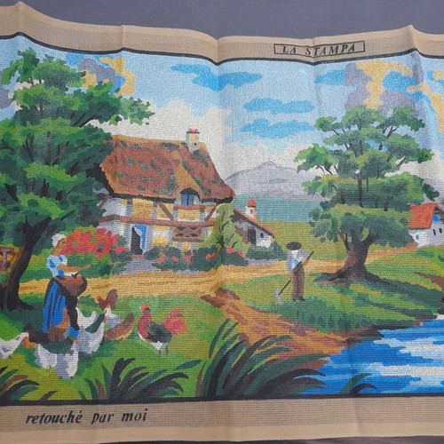 Vintage La Stampa Embroidery Canvas 125x60 cm like new