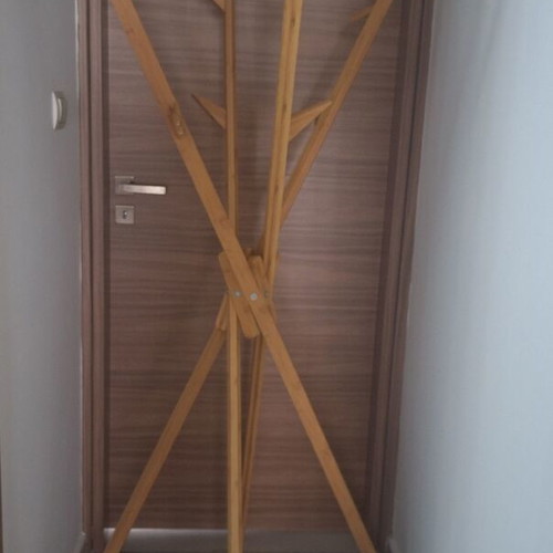 WENKO Mikado Bamboo clothes rack used, foldable with 8 hooks